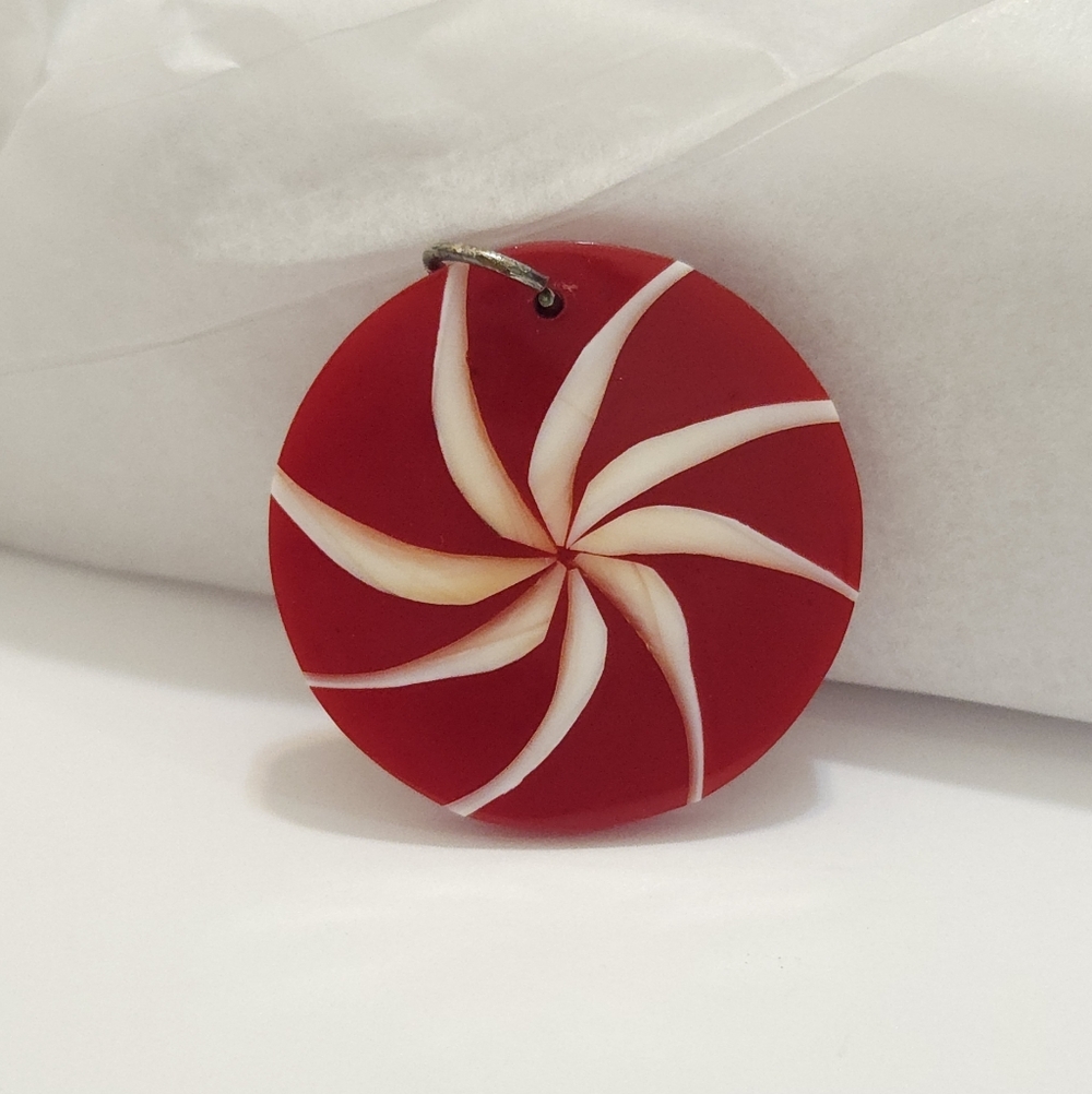 Handmade Red & White Coral Shell Spiral Resin Pendant or Charm Jewlery Making